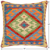 handmade Traditional Pillow Rust Blue Hand-Woven SQUARE 100% WOOL Hand woven turkish pillow2' x 2'